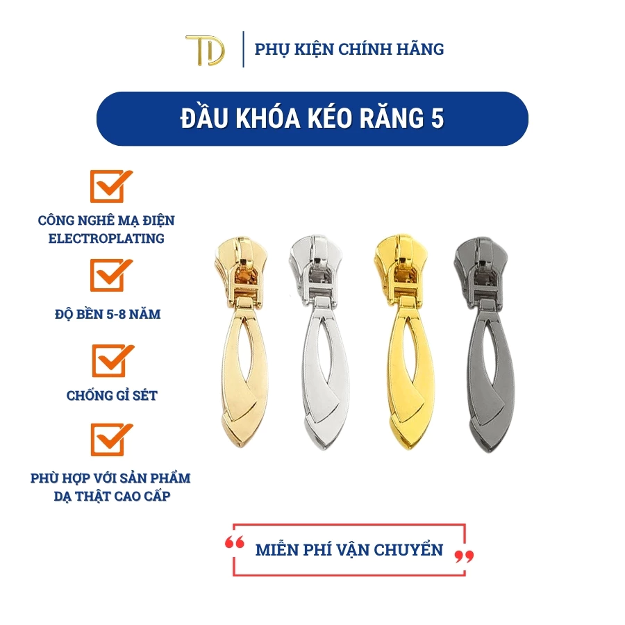 Set 5 đầu khóa kéo răng 5, đầu khóa kéo kim loại không gỉ, đầu khóa kéo cho quần áo, balo, túi xách