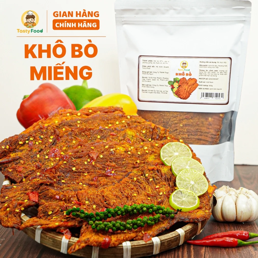 Khô bò miếng mềm Tasty Food - Túi zip 500g