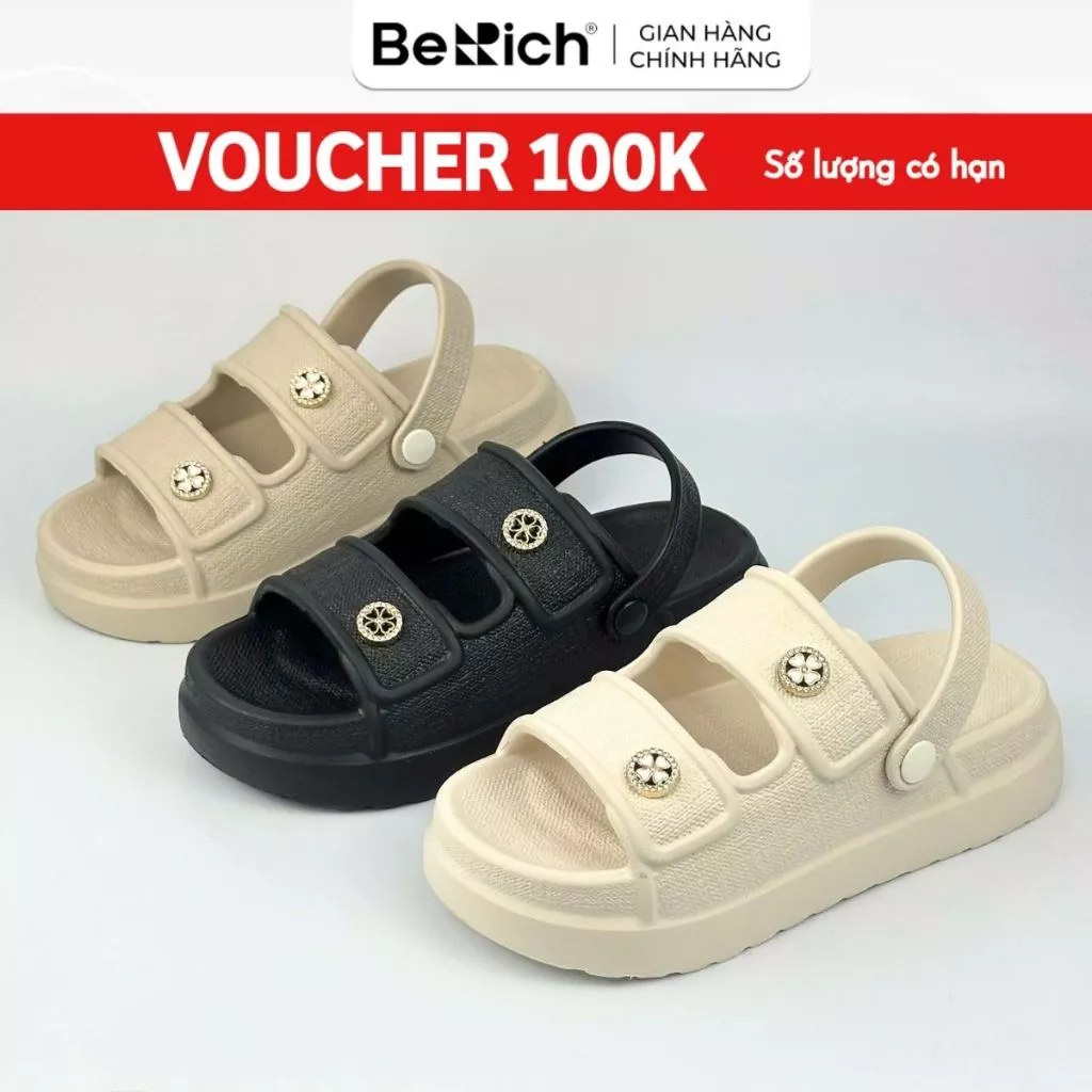 [Tặng Set Charm Giả Kim] Dép Sandal Nữ Berich Đế Cao 5cm Đúc Nguyên Khối Nhẹ Bền Êm Đi Mưa BE378