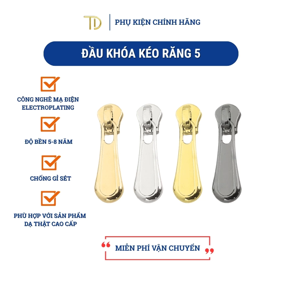 Đầu khóa kéo túi xách, đầu khóa kéo thay thế, đầu khóa kéo balo răng 5, Mạ điện độ bền 5-8 năm