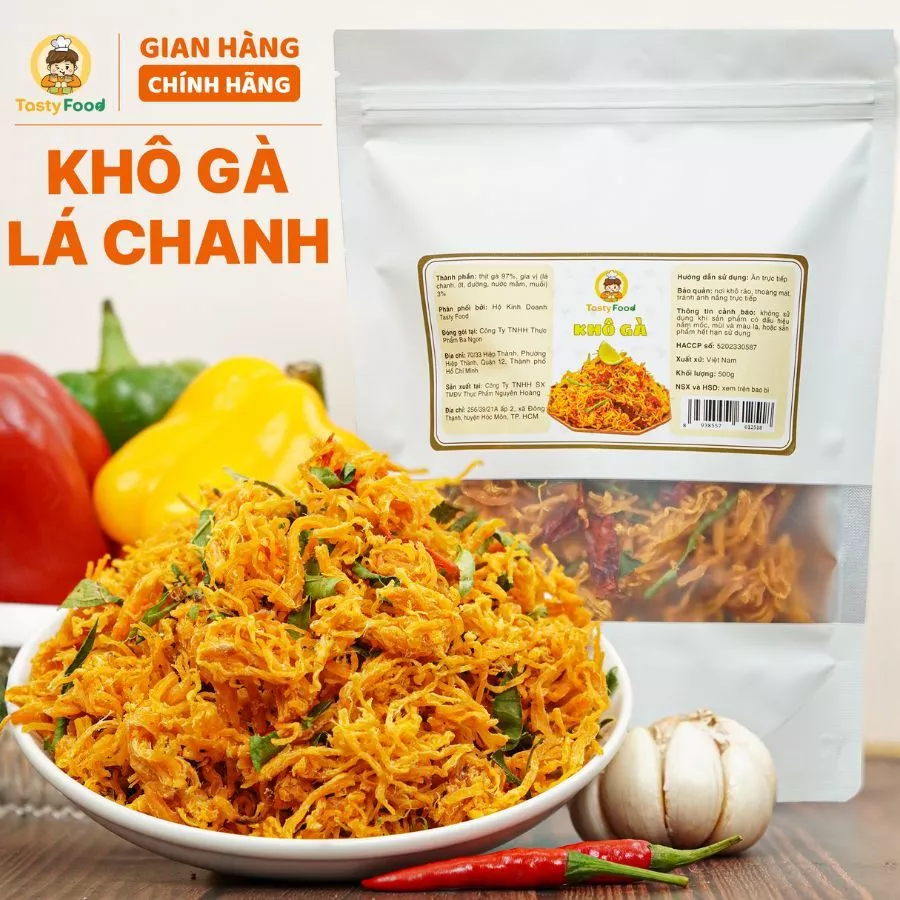 Khô gà mềm lá chanh Tasty Food - Túi zip 500g