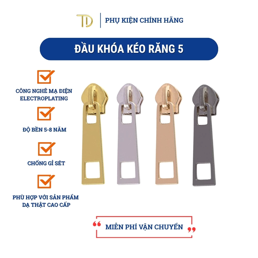 Đầu khóa kéo túi xách, đầu khóa kéo thay thế, đầu khóa kéo balo răng 5, Mạ điện độ bền 5-8 năm