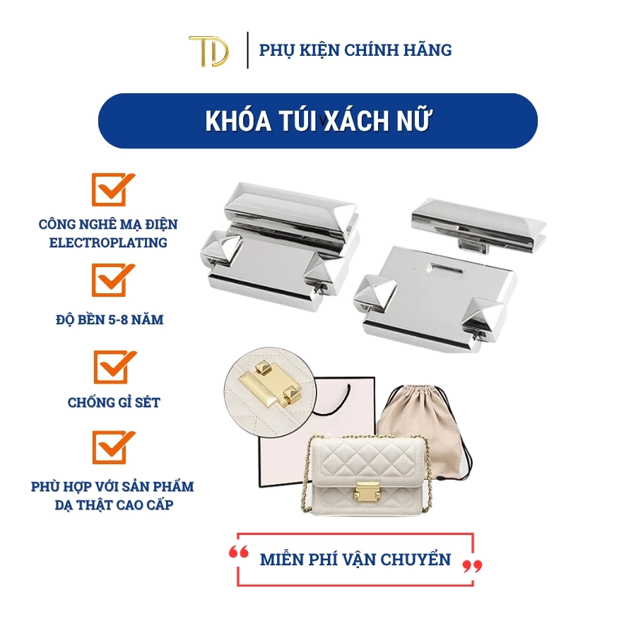 Khóa túi xách, khóa cài túi xách, khóa sập túi xách cao cấp công nghệ Mạ điện độ bền 5-8 năm