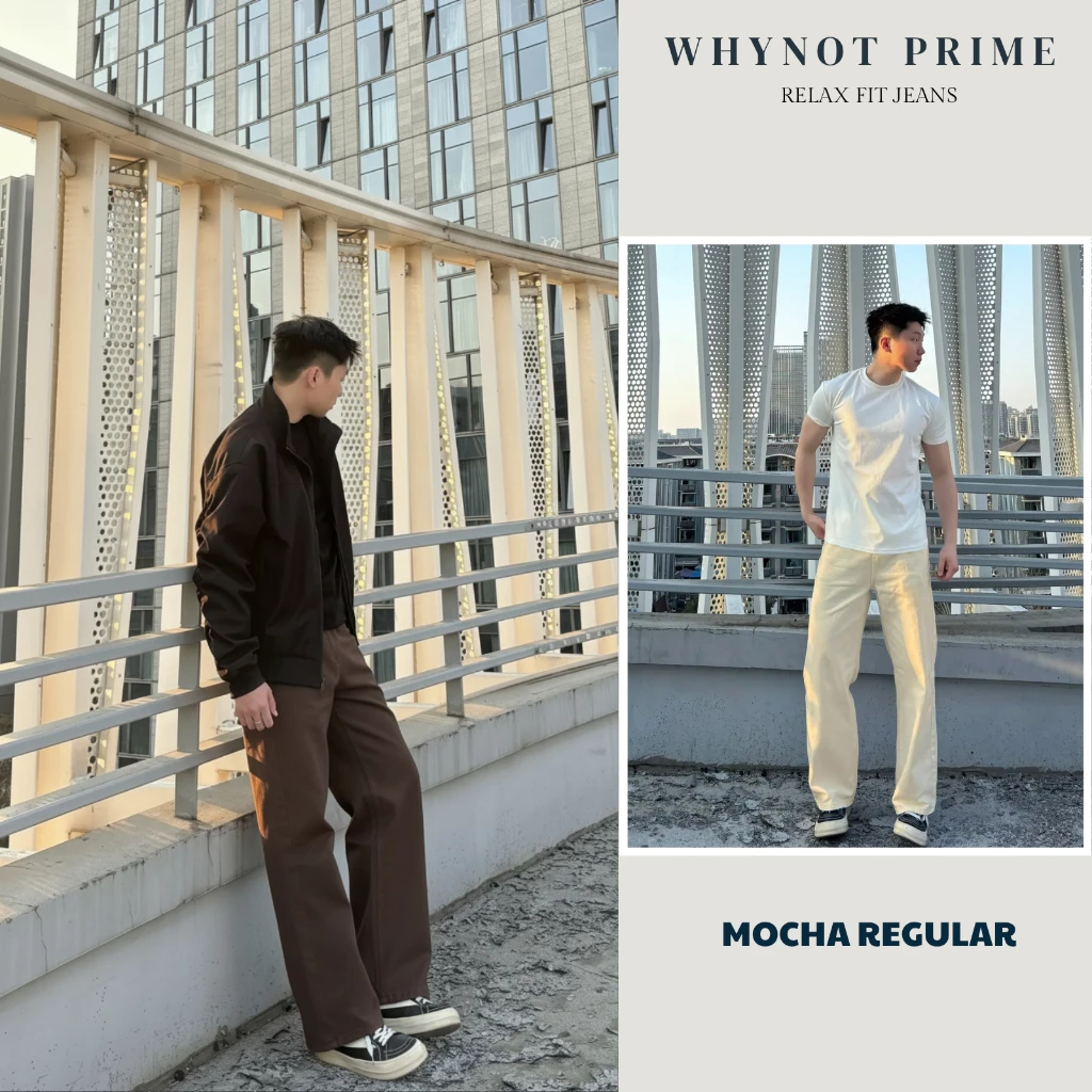 Quần Jean Kaki Nam Ống Suông Đứng Màu Nâu Mocha WN PRIME, Quần Bò Nam Nữ Form Suông Rộng Có BigSize