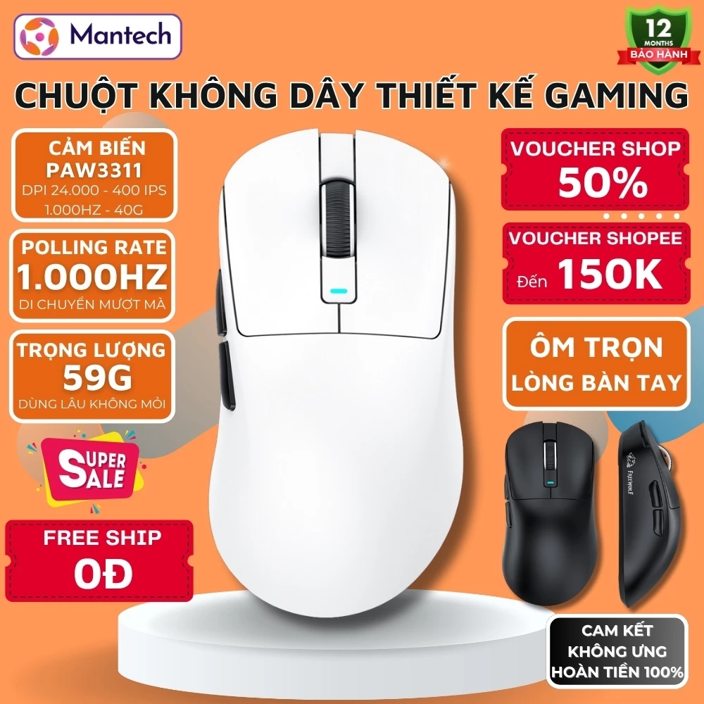 Chuột Gaming Không Dây Free Wolf A5 – Trọng Lượng Nhẹ 59g, 1000Hz, Switch Huano, Công Thái Học