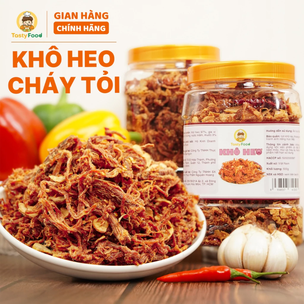 Khô heo cháy tỏi Tasty Food - Hũ vuông 500g