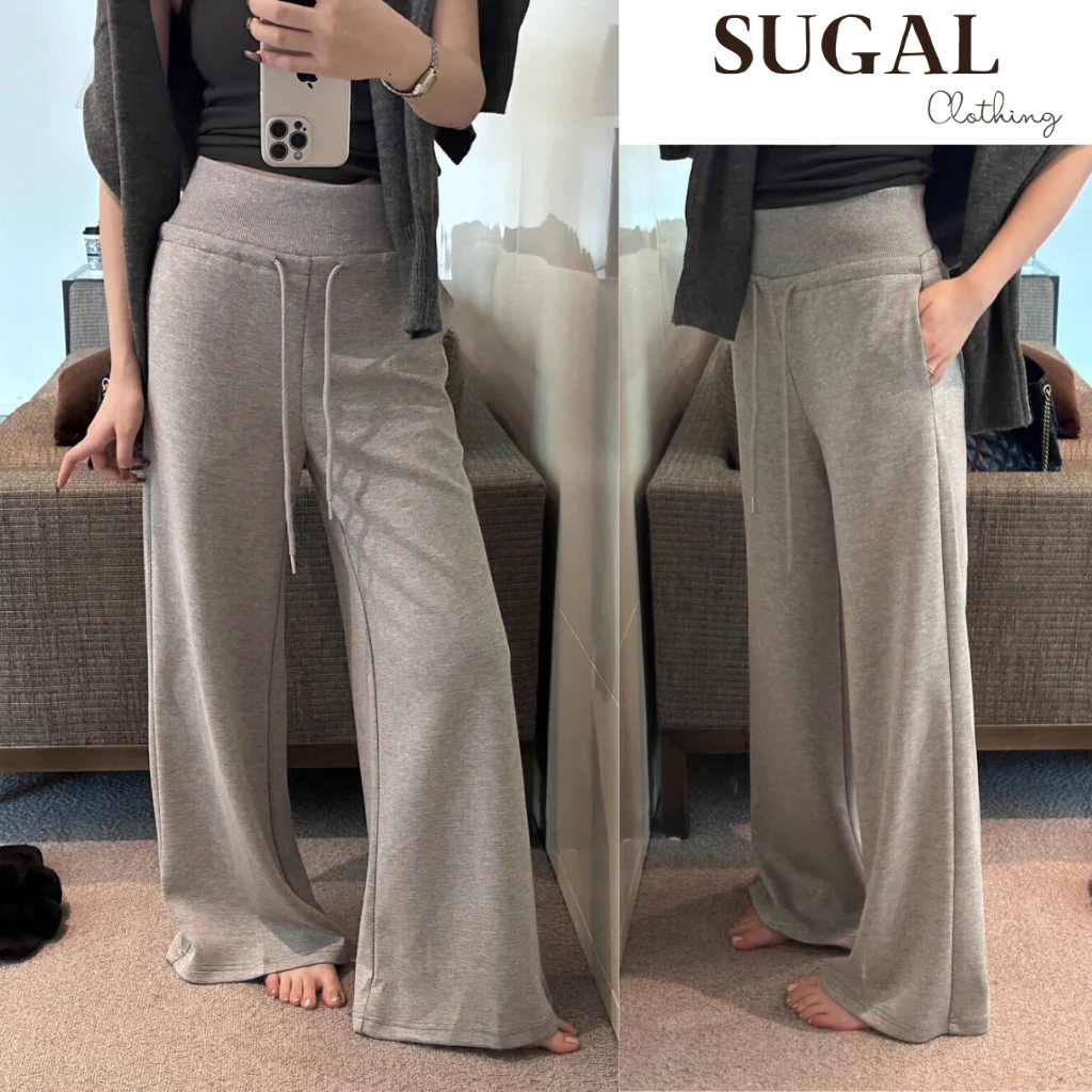 [HÀNG LOẠI 1] Quần Nỉ Suông Dáng Dài Ống Rộng Cạp Cao Bo eo Kèm Dây Rút Thời Trang Sugal QUAN NU 111V1