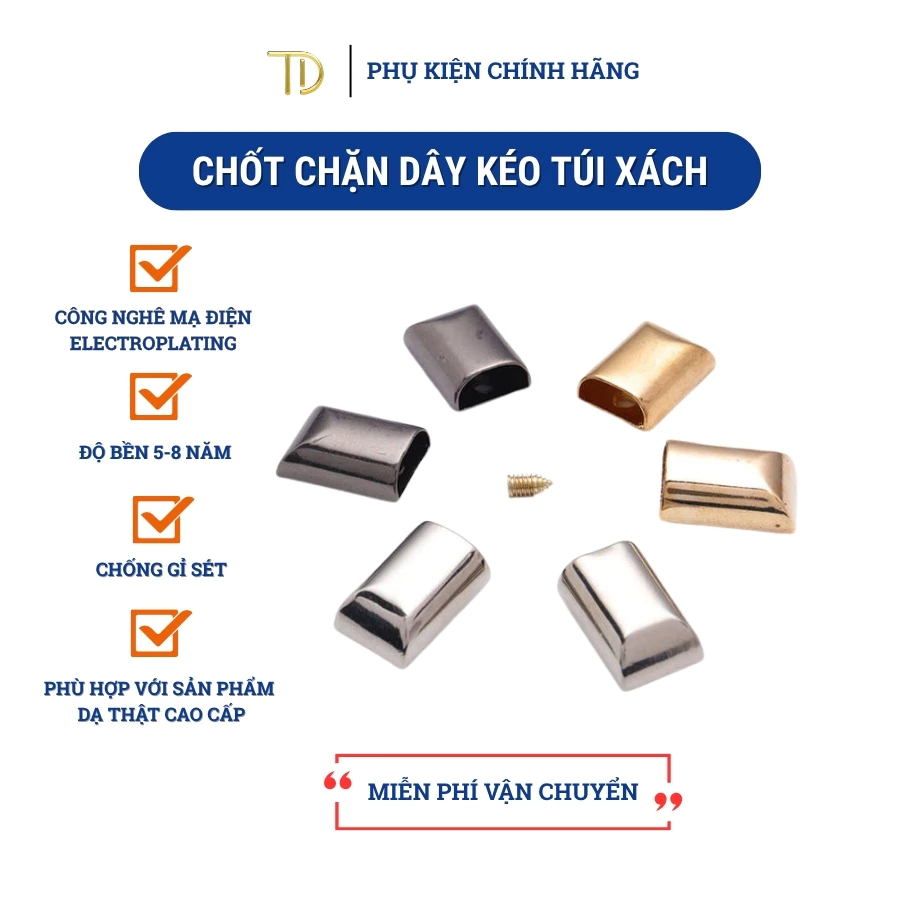 Chốt chặn dây kéo, đầu chặn dây khóa kéo không gỉ mạ điện dùng cho túi xách, balo handmade