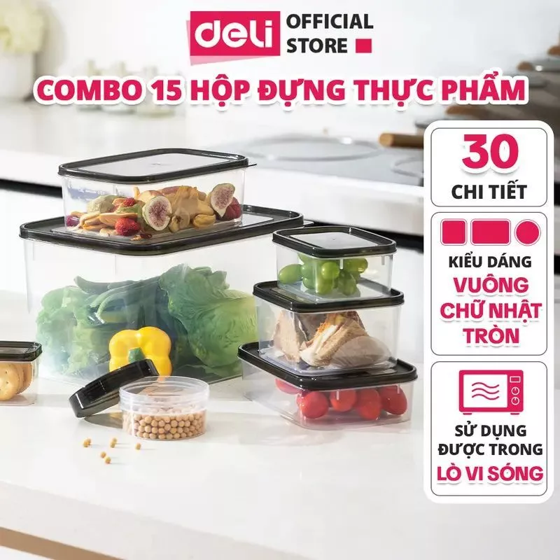 COMBO 15 hộp đựng thực phẩm DELIxVUSIGN Hộp Đựng Thức Ăn Đậy Kín dùng được lò vi sóng máy rửa bát