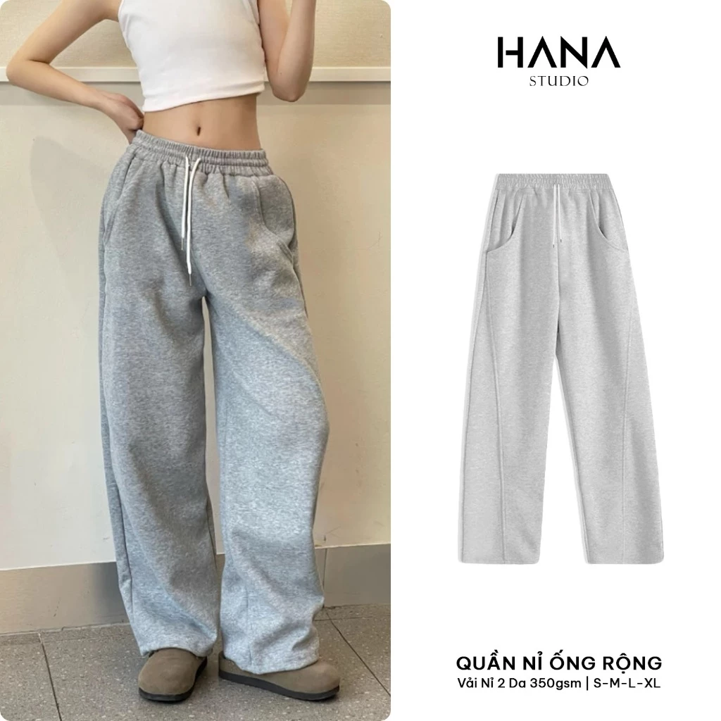 Quần Nỉ Nữ 2 Da Ống Suông Rộng Cạp Lưng Cao –Quần Dài Nỉ Dày Mịn Mềm 350gsm, Hot Trend Thu Đông