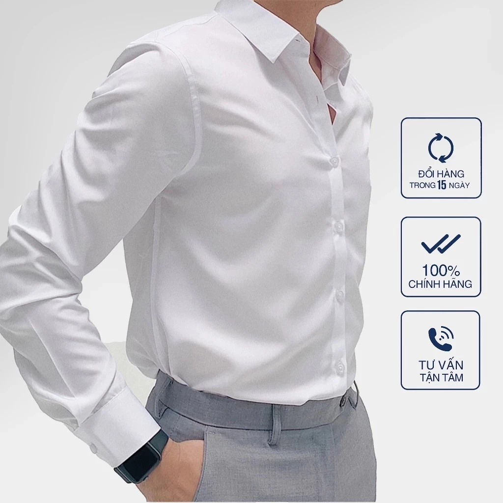 Áo sơ mi nam trơn vải kate lụa mịn TH chất vải dày thấm hút mồ hôi, form chuẩn công sở