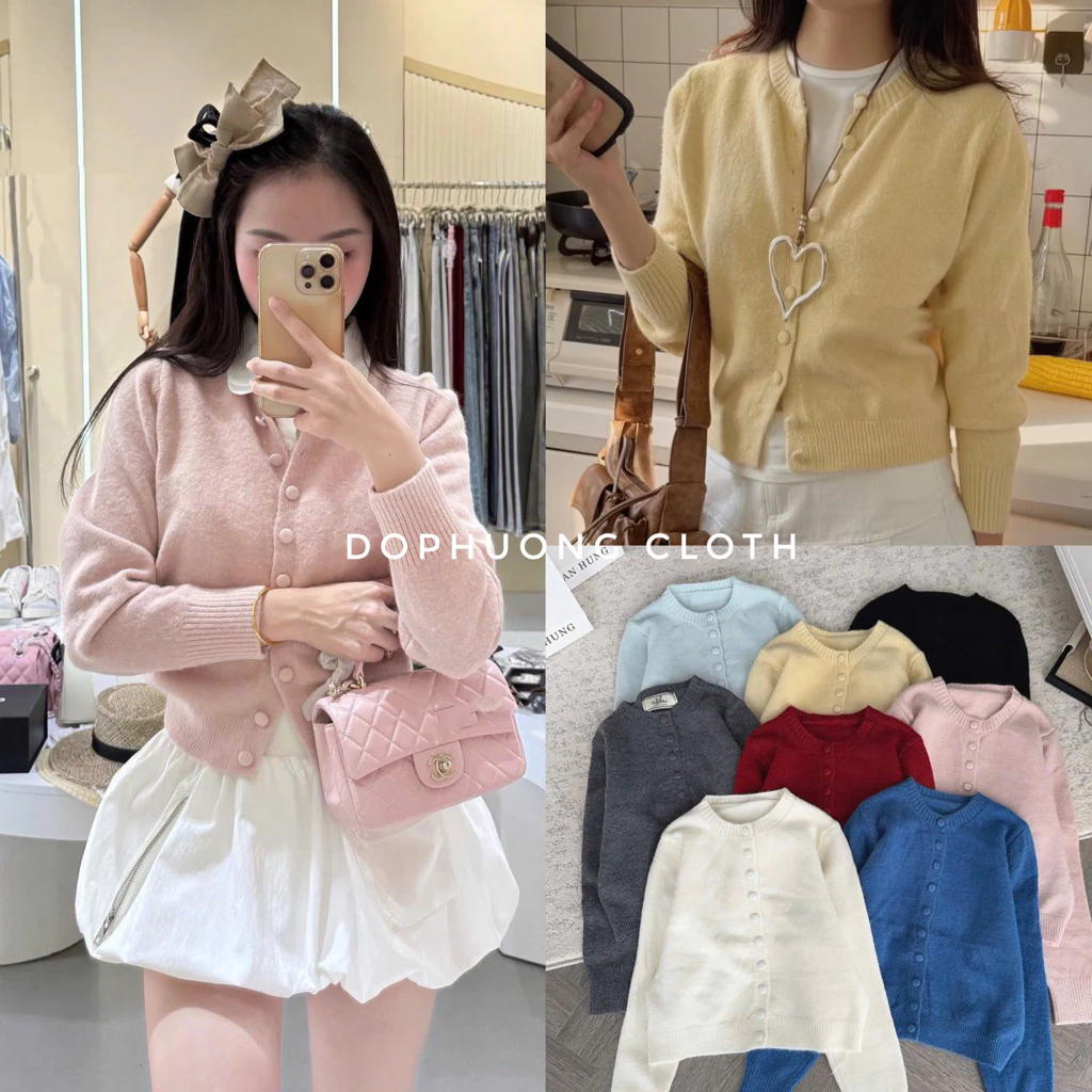 (Hàng QC L1 sẵn) Áo cardigan len lông thỏ mịn chất dày dặn CÚC BỌC tone màu pastel nhẹ nhàng phù hợp cho mùa đông lễ tế