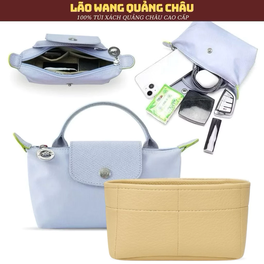 [Size túi mini] Lót túi giữ form túi Long Champ vải nỉ, da nhiều ngăn đựng đồ tiện dụng