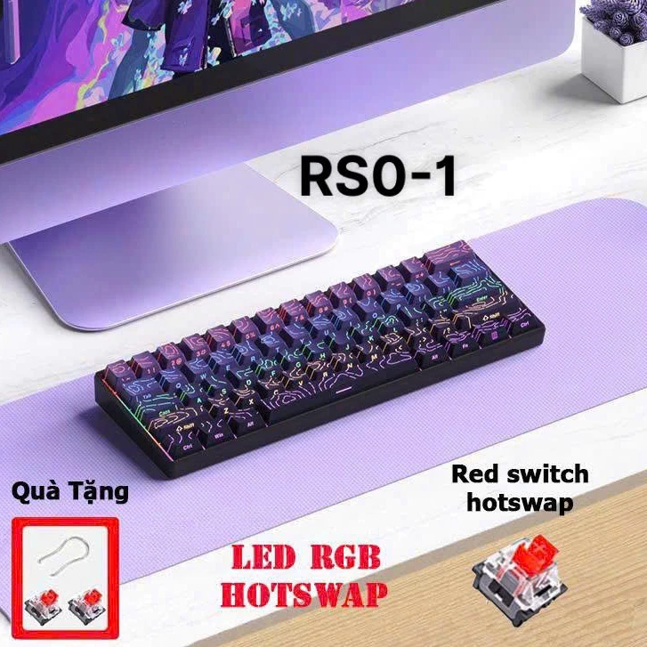 Bàn phím máy tính không dây, model: WY - 68K, hiệu : Weiyu led RGB 3 mode phím xuyên led có hotswap 5 pin