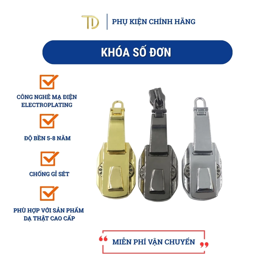 Khóa túi xách, Khóa số dây kéo đơn túi xách không gỉ cao cấp dùng cho cặp da, phụ kiện khóa túi