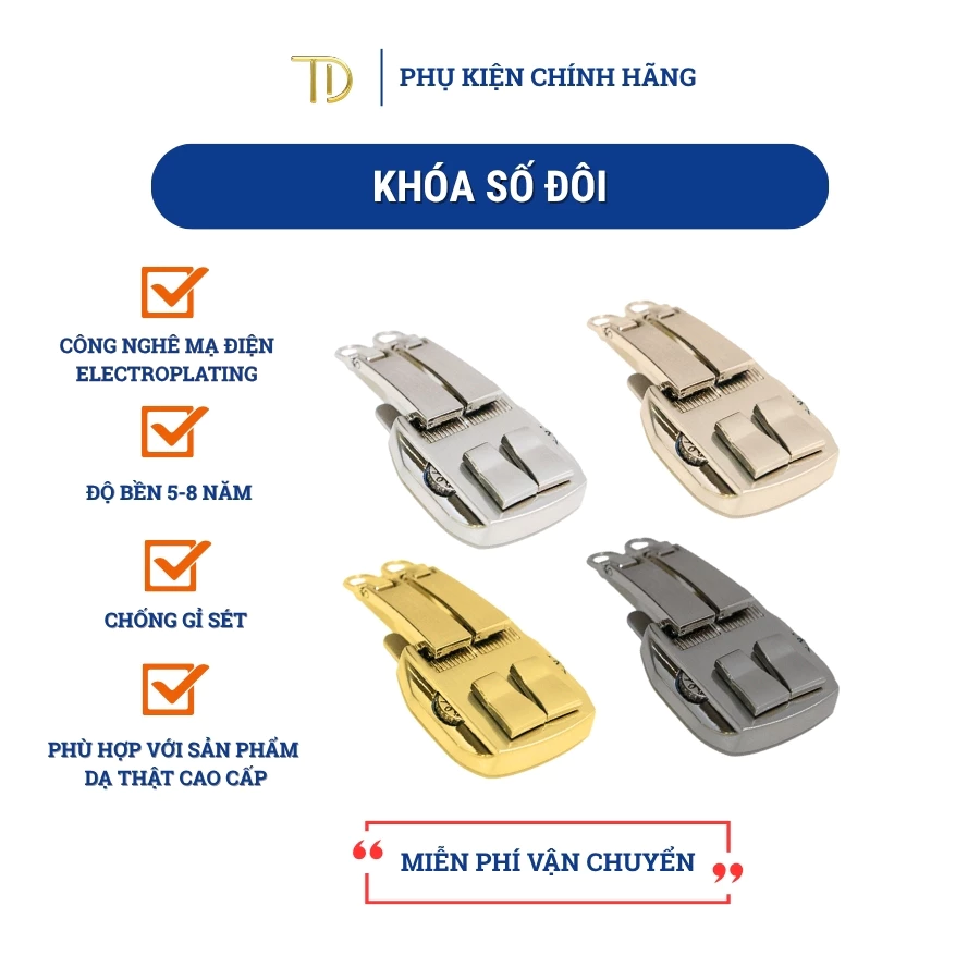 Khóa túi xách, Khóa số dây kéo đôi túi xách không gỉ cao cấp dùng cho cặp da, phụ kiện khóa túi
