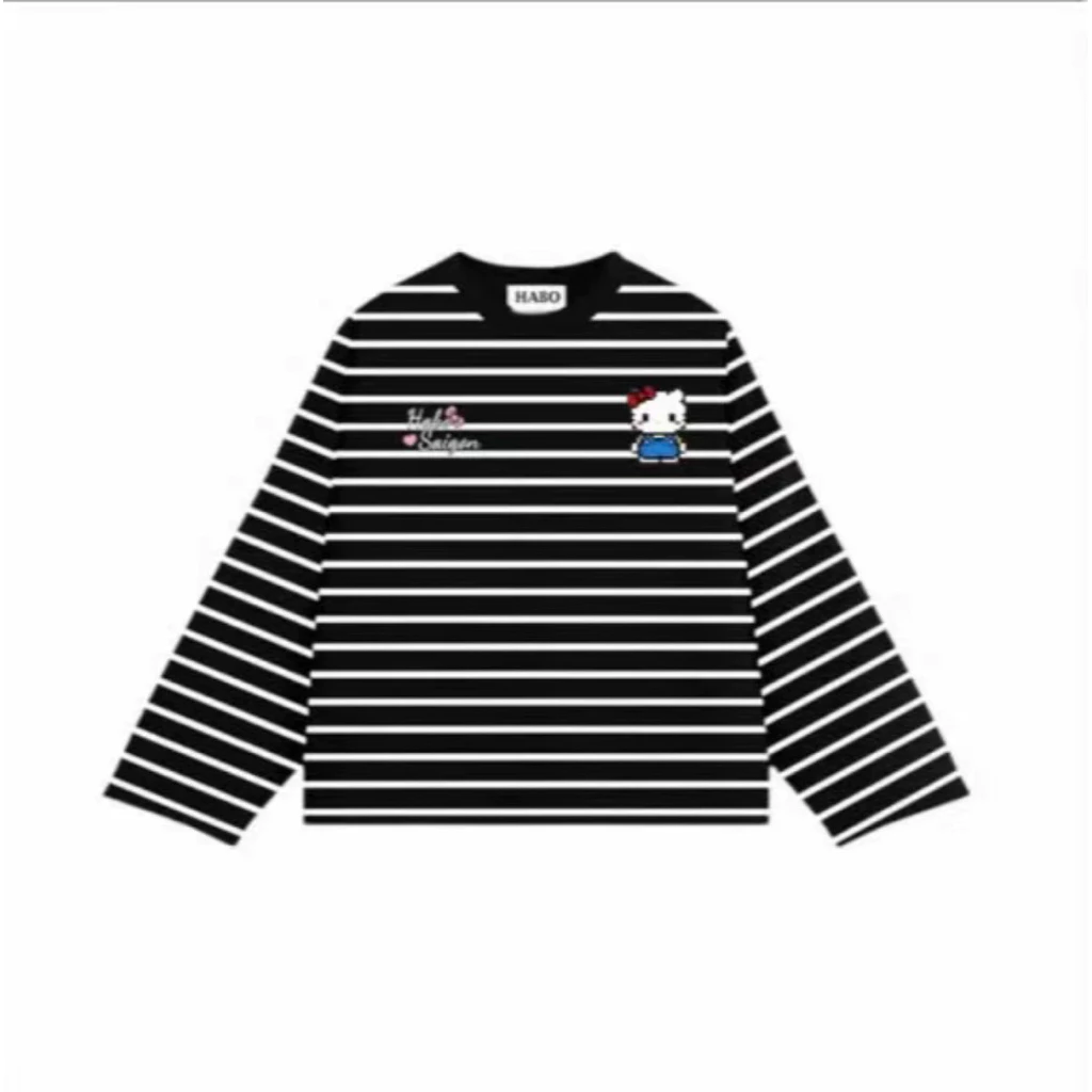 Áo thun kẻ dài tay in hình  kitty from vừa chất vải mềm mịn