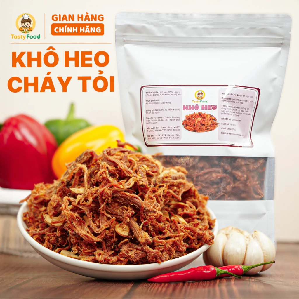 Khô heo cháy tỏi Tasty Food - Túi zip 500g