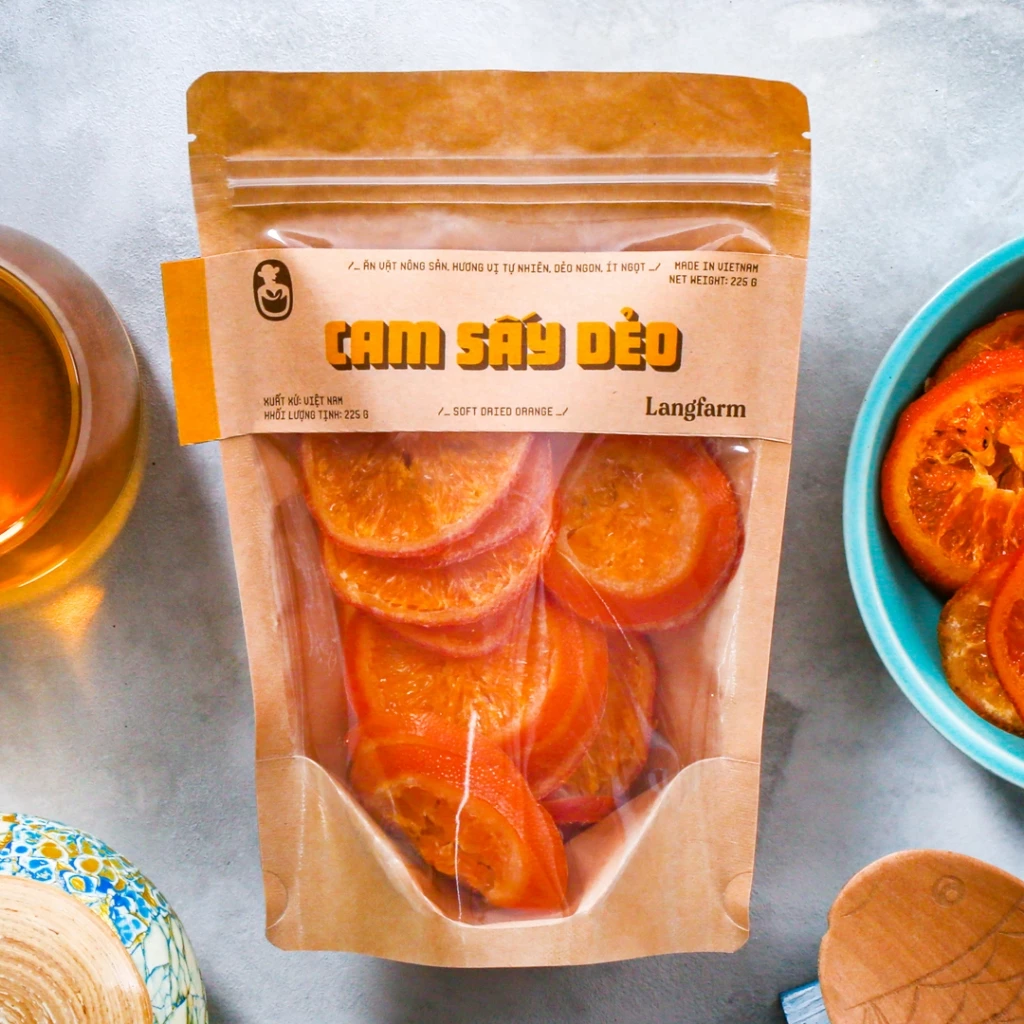 Cam sấy dẻo đặc sản Langfarm - Ăn vặt nông sản, hương vị tự nhiên, dẻo ngon, ít ngọt