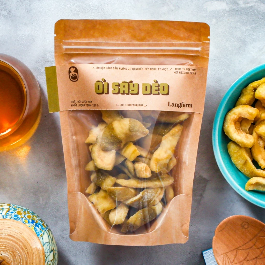 Ổi sấy dẻo Langfarm, 225g, bịch, mẫu kraft 1 mặt trong