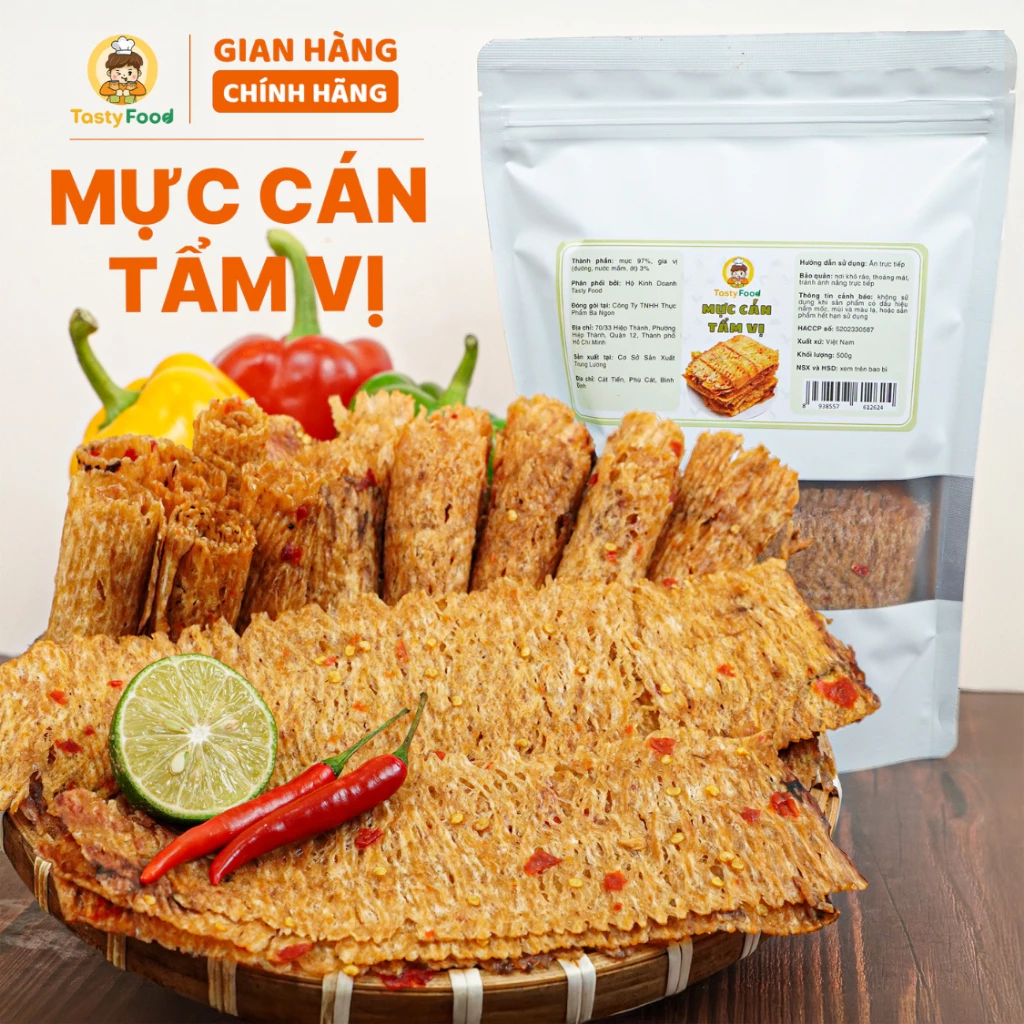 Mực cán tẩm cay Tasty Food - Túi zip 500g