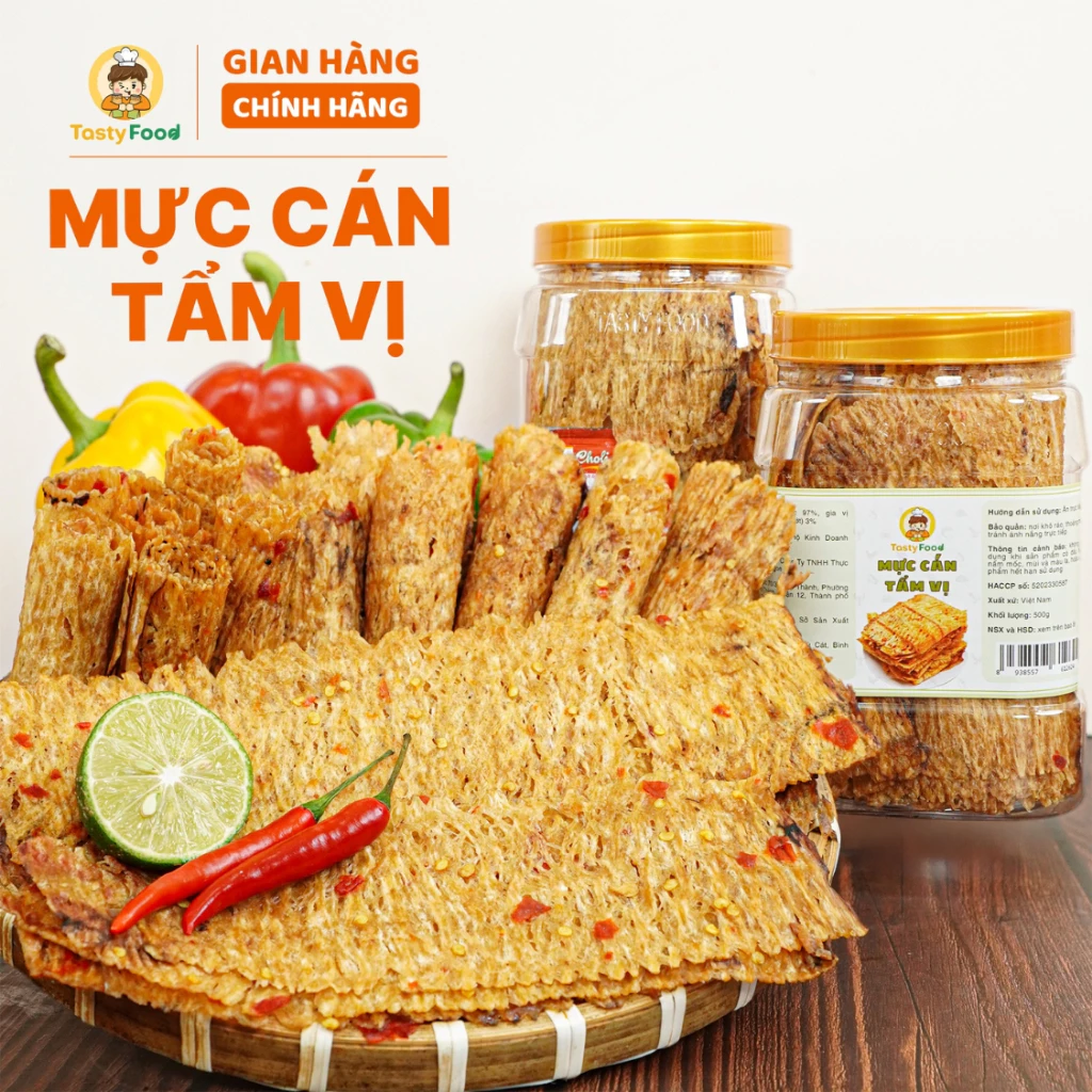 Mực cán tẩm gia vị cay Tasty Food  - Hũ vuông 500g