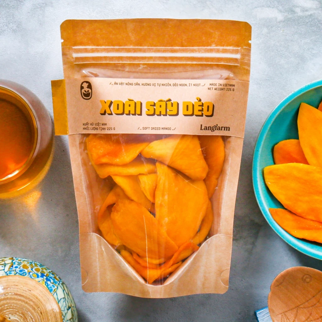 Xoài sấy dẻo đặc sản Langfarm - Ăn vặt nông sản, hương vị tự nhiên, dẻo ngon, ít ngọt