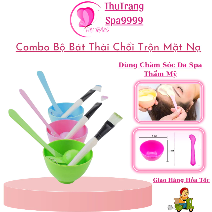 Combo Bộ Bát Thìa Chổi Nhựa Chổi Silicon | Dùng Trộn Mặt Nạ Bột Đăp Mặt Nạ, Chăm Sóc Da Spa