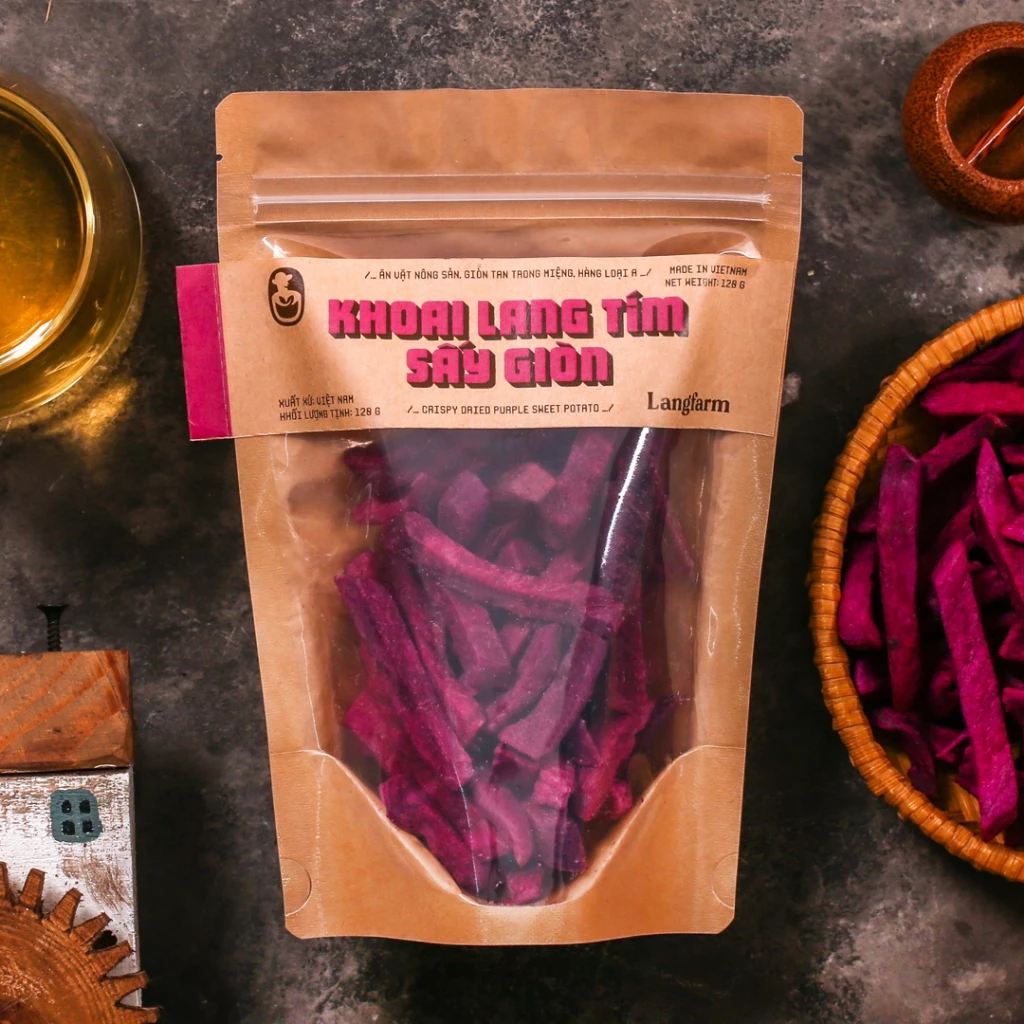 Khoai lang tím sấy giòn đặc sản Langfarm - Ăn vặt nông sản, giòn tan trong miệng, hàng loại A