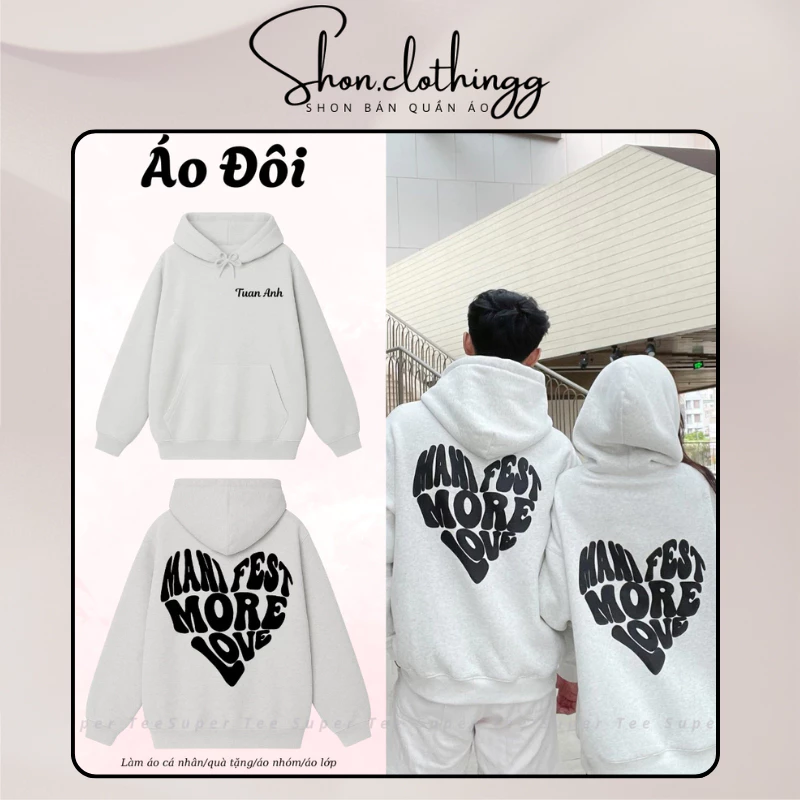 Áo Hoodie Trái Tim IN TÊN THEO YÊU CẦU Cao Cấp Chất Nỉ Bông Dày Dặn Thoáng Mát Hot Trend