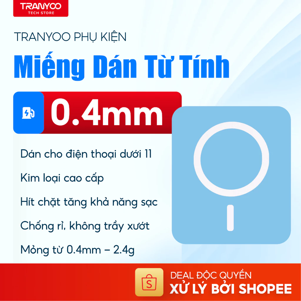Miếng Dán Sạc Không Dây TRANYOO Chất Liệu Kim Loại Tăng Cường Lực Hút Từ Tính Cho Điện Thoại