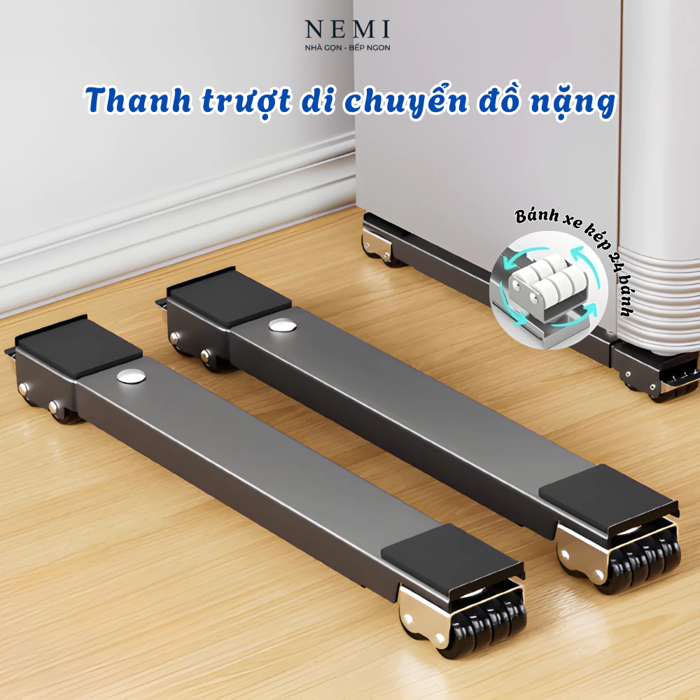 Đế Kê Tủ Lạnh Máy Giặt 500kg Có Bánh Xe – Thanh Trượt Đồ Nặng, Con Lăn Di Động, Co Giãn Thông Minh