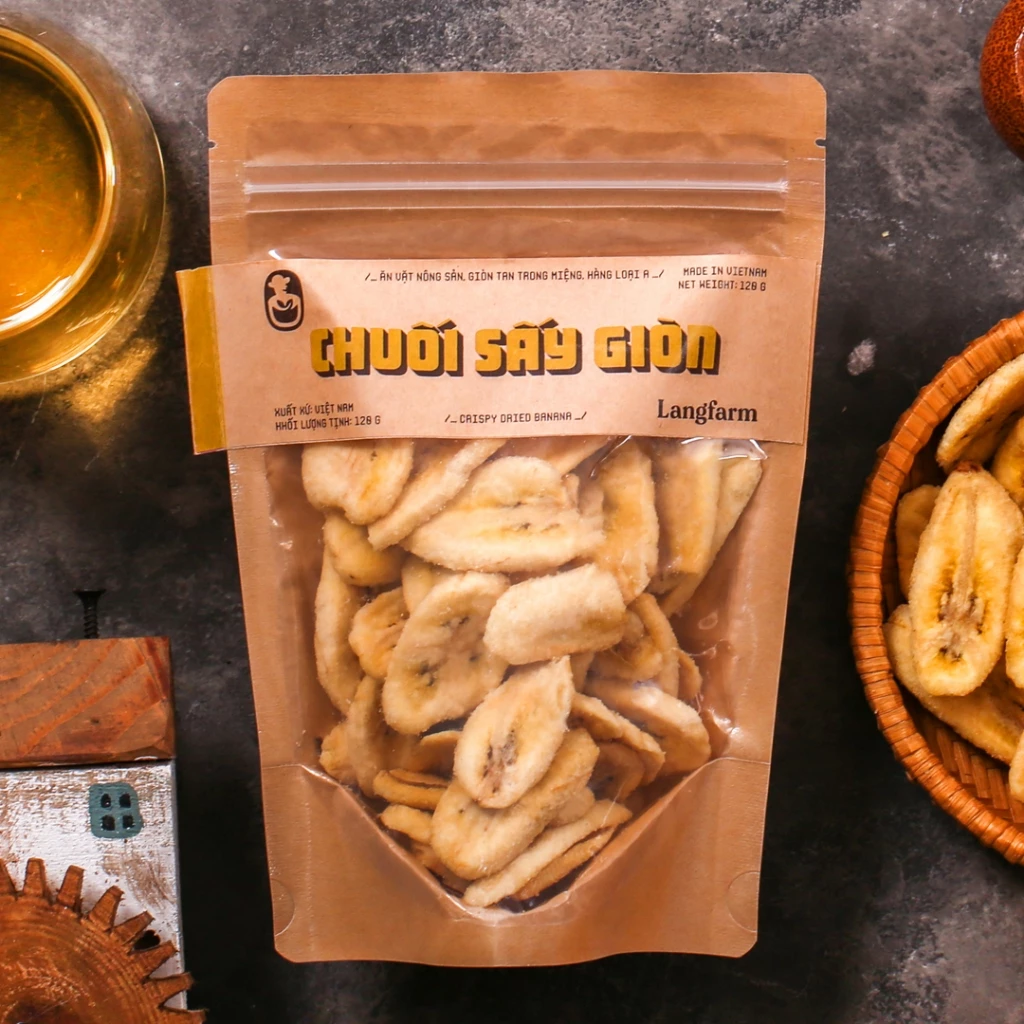 Chuối sấy giòn đặc sản Langfarm - Ăn vặt nông sản, giòn tan trong miệng, hàng loại A