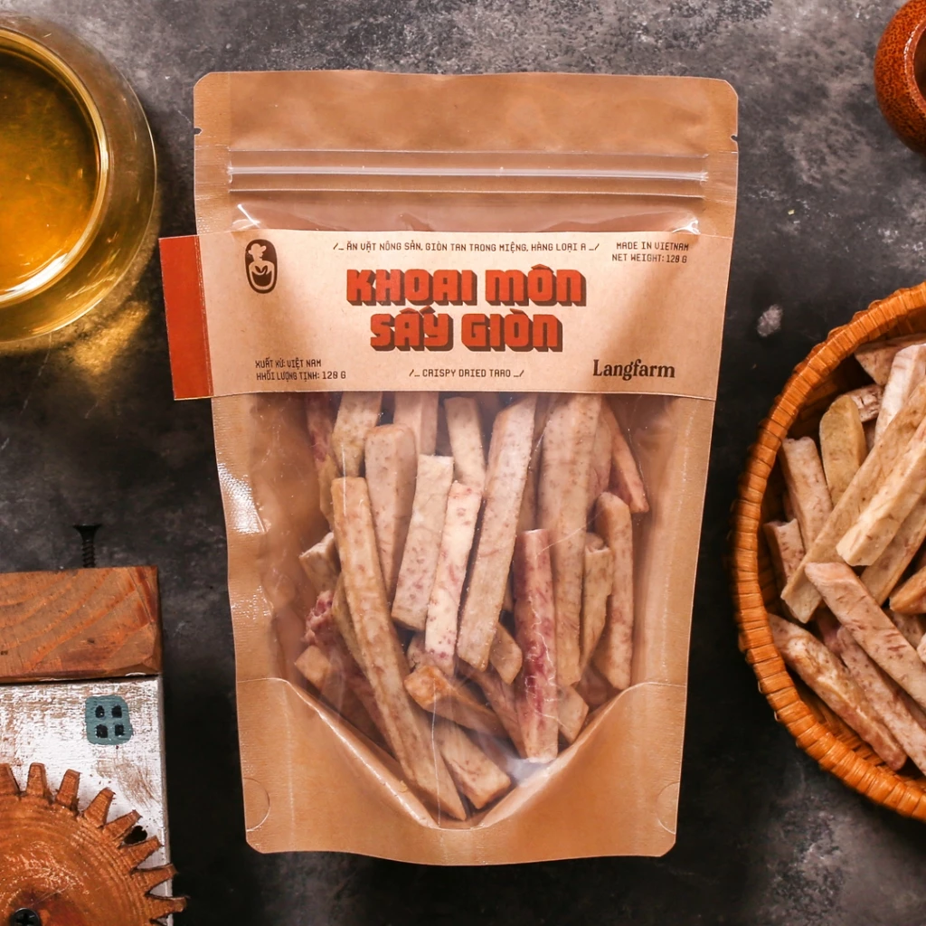 Khoai môn sấy giòn đặc sản Langfarm - Ăn vặt nông sản, giòn tan trong miệng, hàng loại A