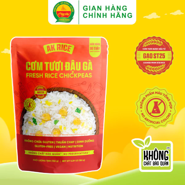 Cơm Tươi Đậu Gà AK Rice 150g Từ Gạo ST25 Thơm Ngon Mền Dẻo