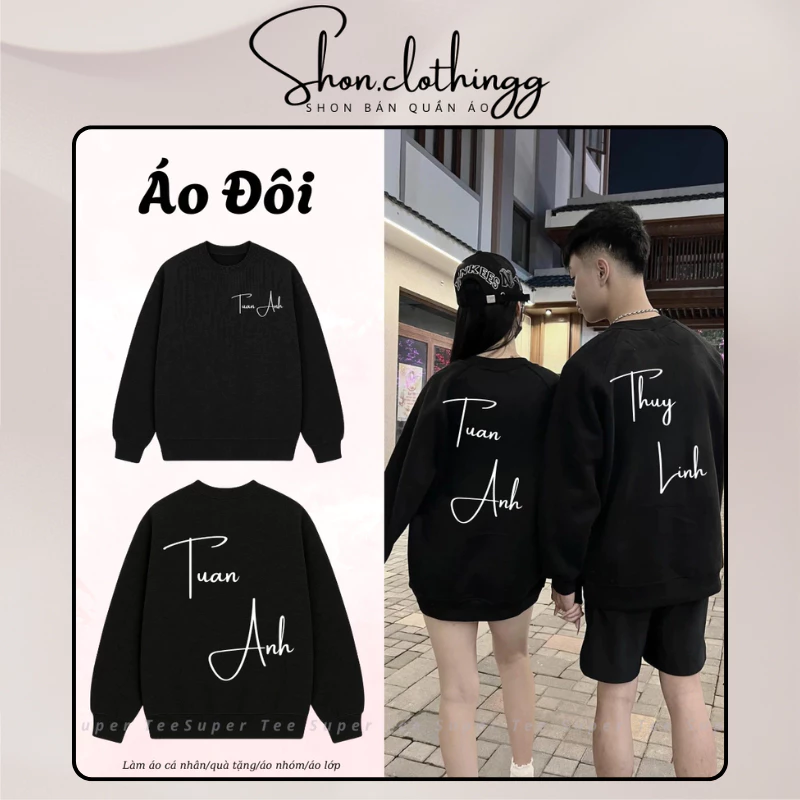 Áo Sweater In Tên Theo Yêu Cầu Basic Chất Nỉ Bông Dày Dặn Thoáng Mát Full Tem Tag Mạc Hot Trend