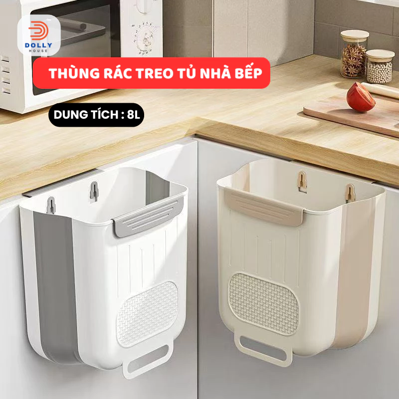 Thùng rác treo tường nhà bếp có nắp đậy nhà bếp 8L cao cấp, treo tủ bếp treo cạnh bàn có nắp đậy thông minh