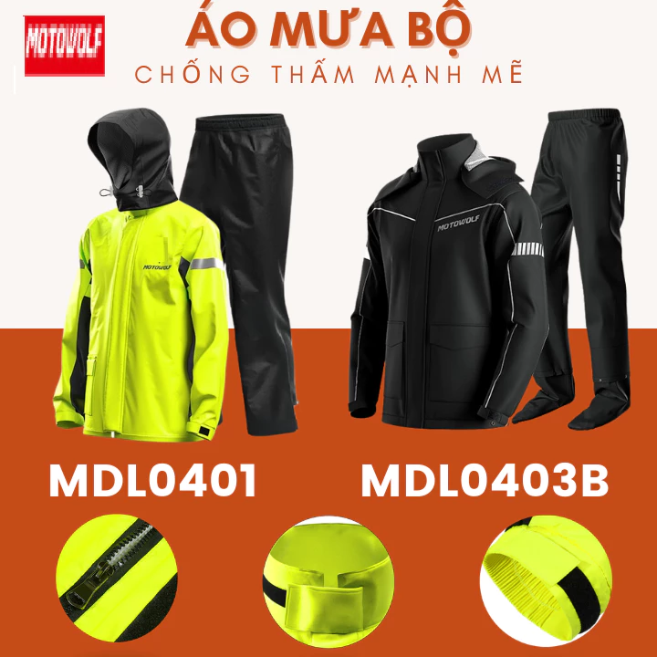 Áo mưa bộ Motowolf MDL0401 - Bộ áo mưa cao cấp Motowolf MDL0403B