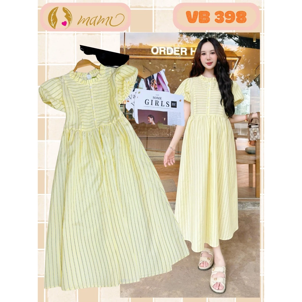 Váy đầm bầu Mami MS1911 dáng xòe form dáng dài 115cm chất liệu thô hàn form dáng trẻ trung dễ mặc xinh xắn