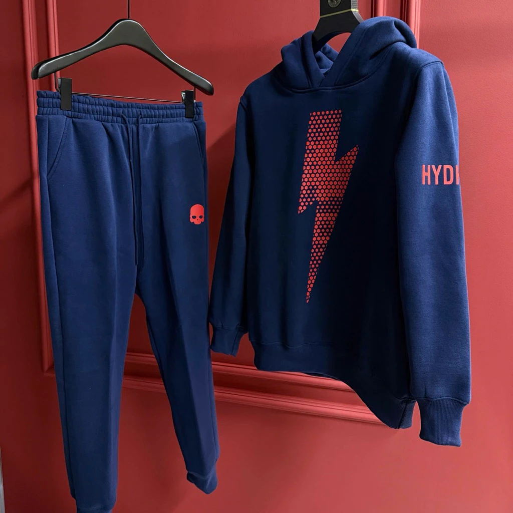 Đồ bộ nam dài tay thu đông nỉ bông áo mũ hoodie in logo đầu lâu tia sét tổ ong ngực dày dặn