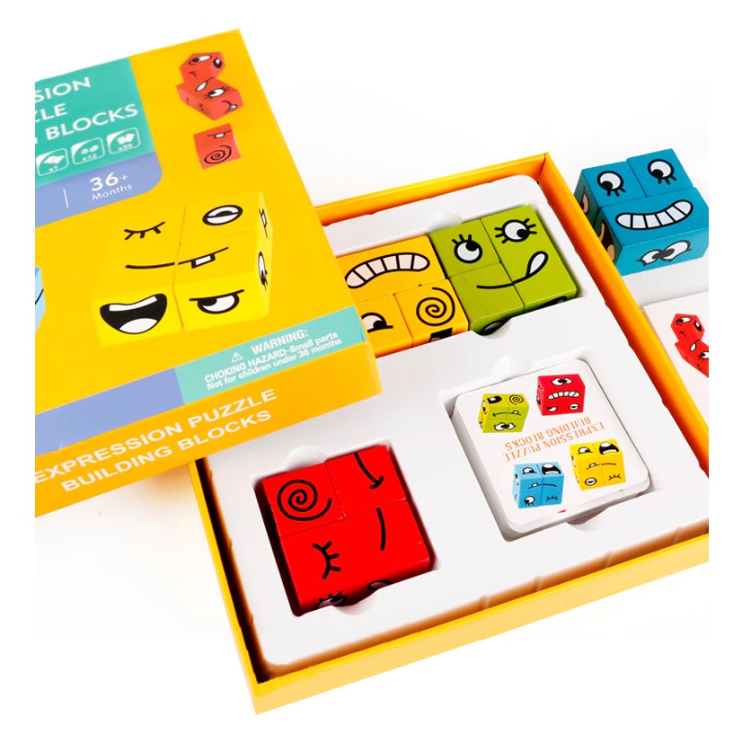 [Sale 50%, Bộ to]  Đồ chơi Boardgame xếp hình Rubik lập phương thay đổi biểu cảm bằng gỗ theo mẫu Happykids