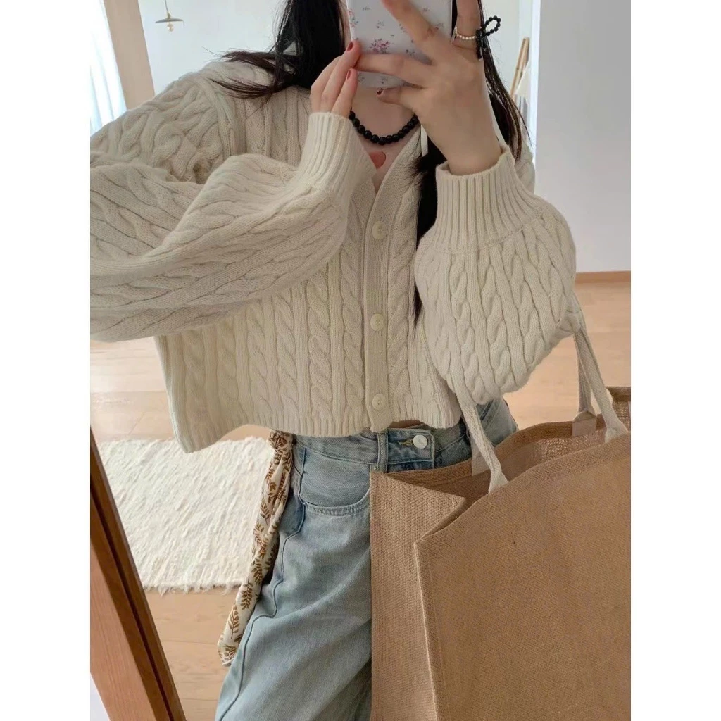 [DEAL HÀNG SẴN] Áo Len Croptop Nữ Cardigan Dệt Thừng - Cropped Knit V-neck