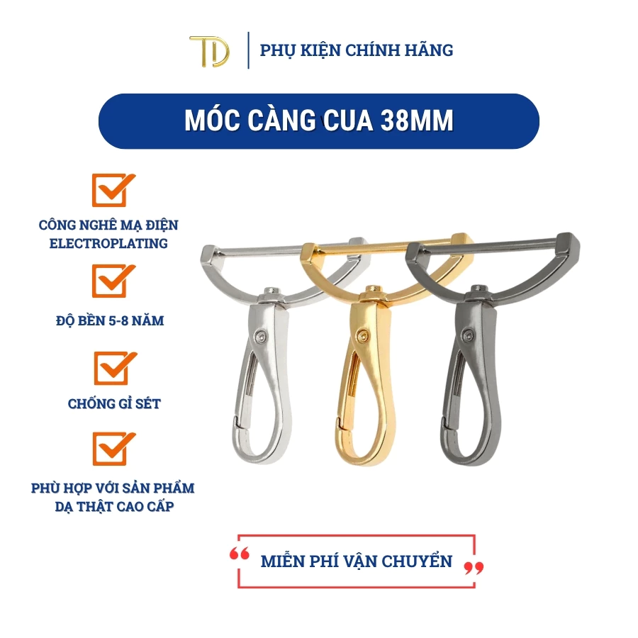 Móc càng cua túi xách,móc khóa càng cua túi xách,móc chó túi xách 38mm Mạ điện bền 5-8 năm