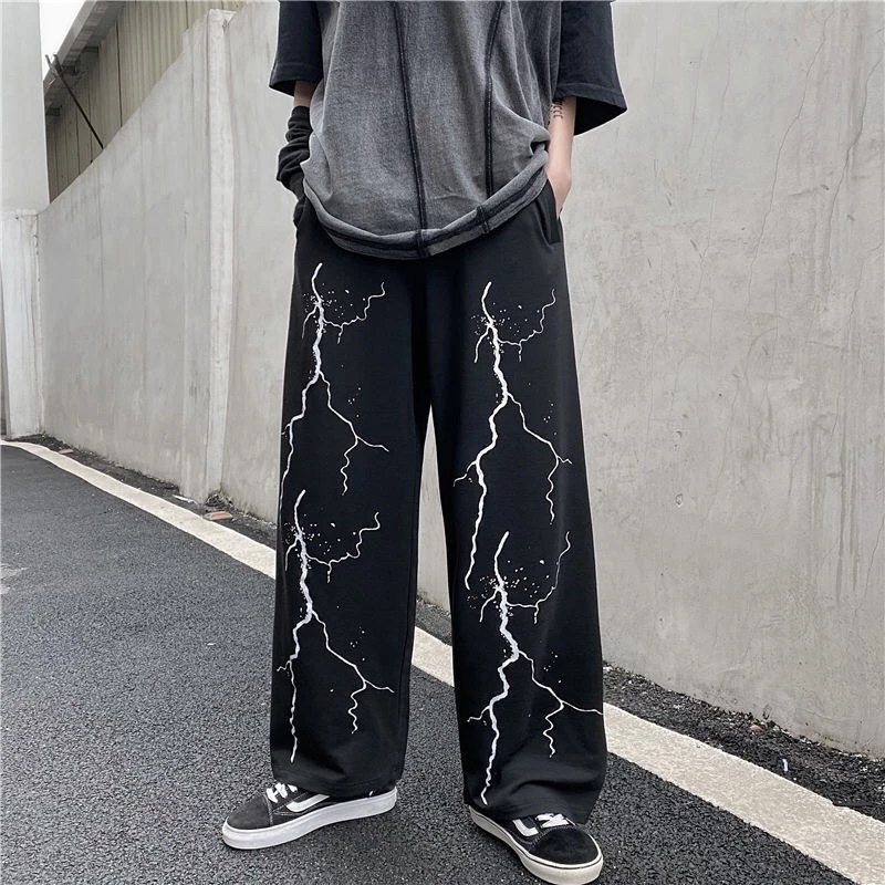 Quần ống rộng nam nữ ,quần jogger thiết kế ỐNG RỘNG SUÔNG Họa Tiết Tia Chớp thể thao K1