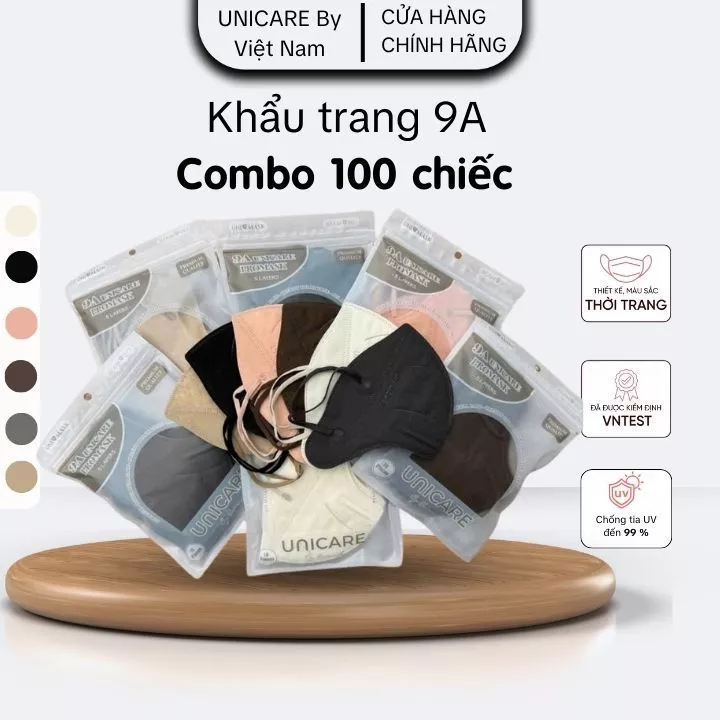 UNICARE Combo 100 Chiếc Khẩu trang 9A Unicare che kín mặt, Khẩu trang kháng khuẩn cao cấp