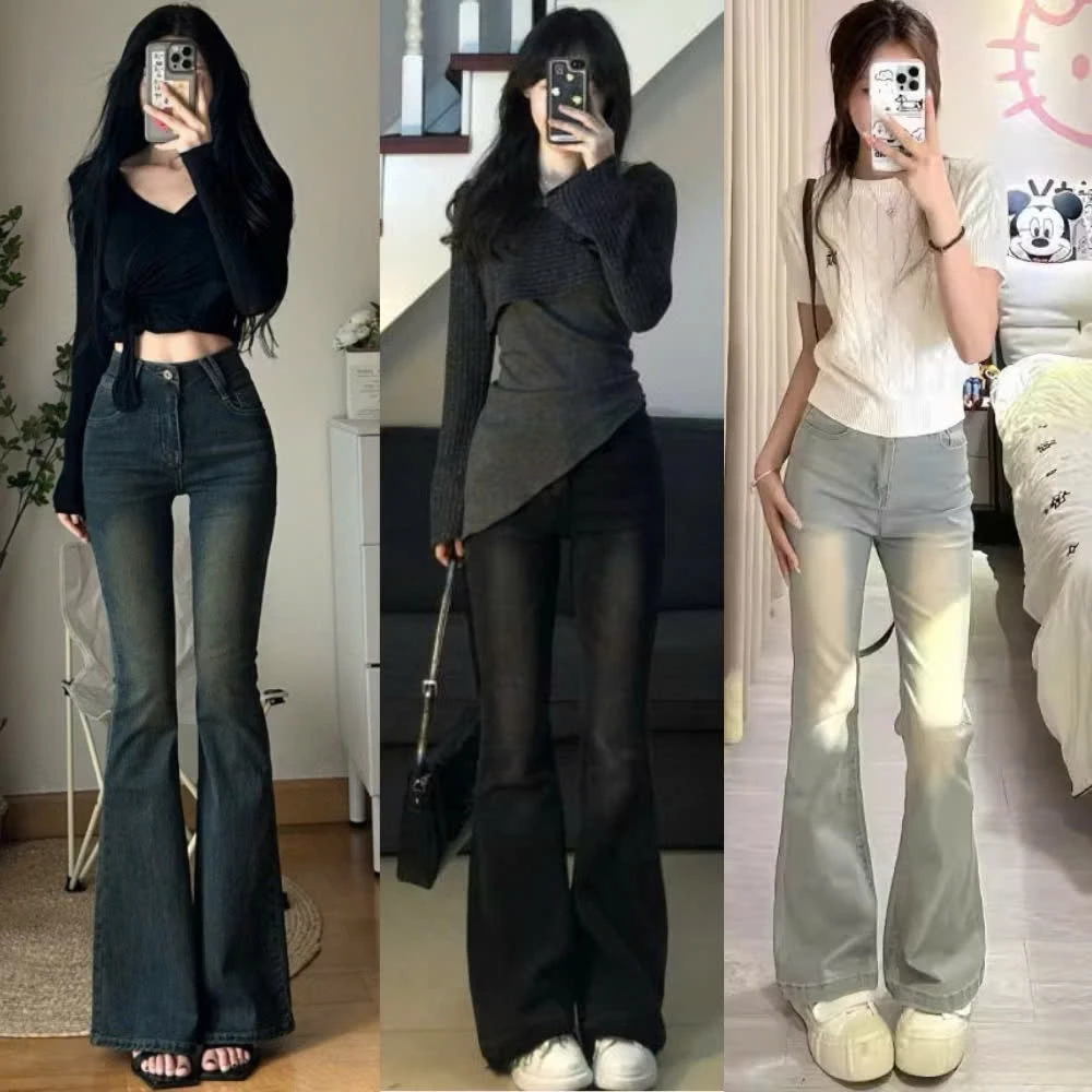Quần jeans ống loe lưng cao ống dài - Chất co dãn cạp cao siêu hack dáng, Hàng loại 1 chất lượng