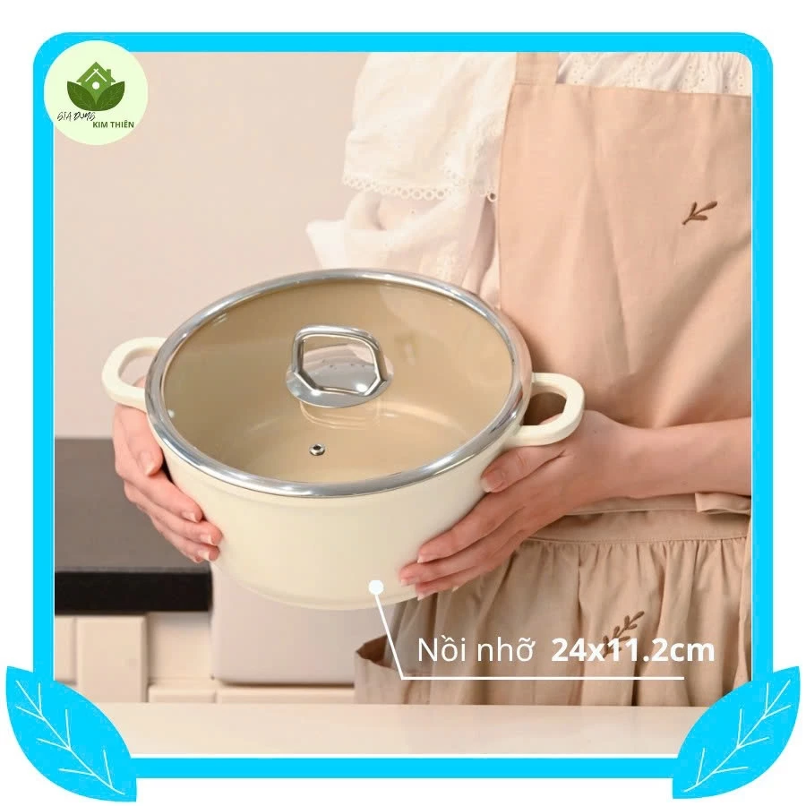 Nồi Phủ Gốm Haatz N28 An Toàn, Chống Dính Dẫn Nhiệt Nhanh Size Nhỡ 24cm Tiện Lợi - Gia Dụng Kim Thiên