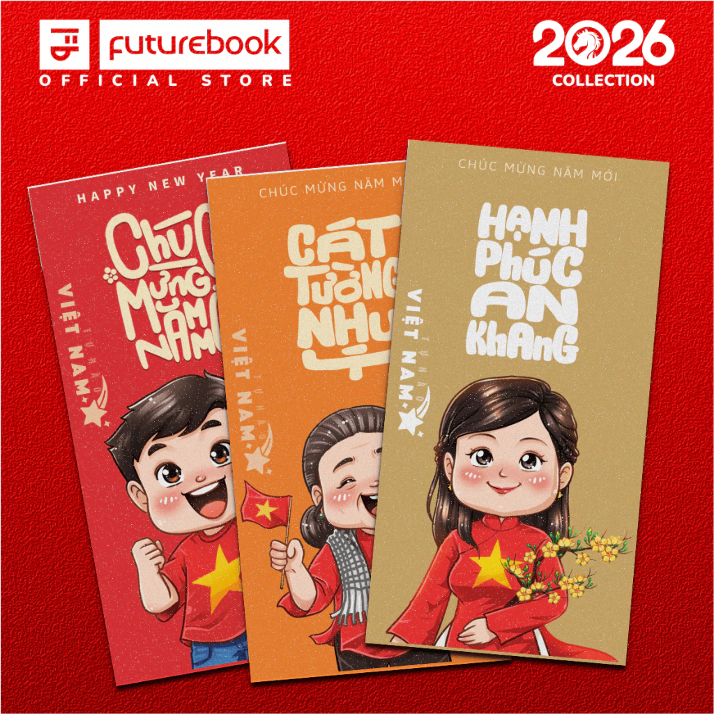 Combo 5+2 Bao Lì Xì Tết Hoạt Hình 2026 Bính Ngọ Cao Cấp Thiết Kế Giấy Kraft Kim Tuyến FUTUREBOOK