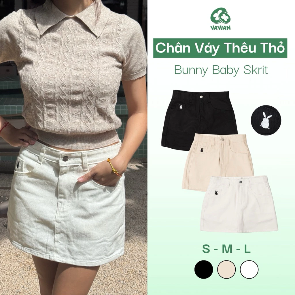 [DEAL MỞ BÁN] Chân Váy Jeans Thêu Thỏ Túi Trước,Chất Vải Dày Dặn Form Chử A Cạp Hách Dáng Kèm Quần Bảo Hộ_VAVIAN.store