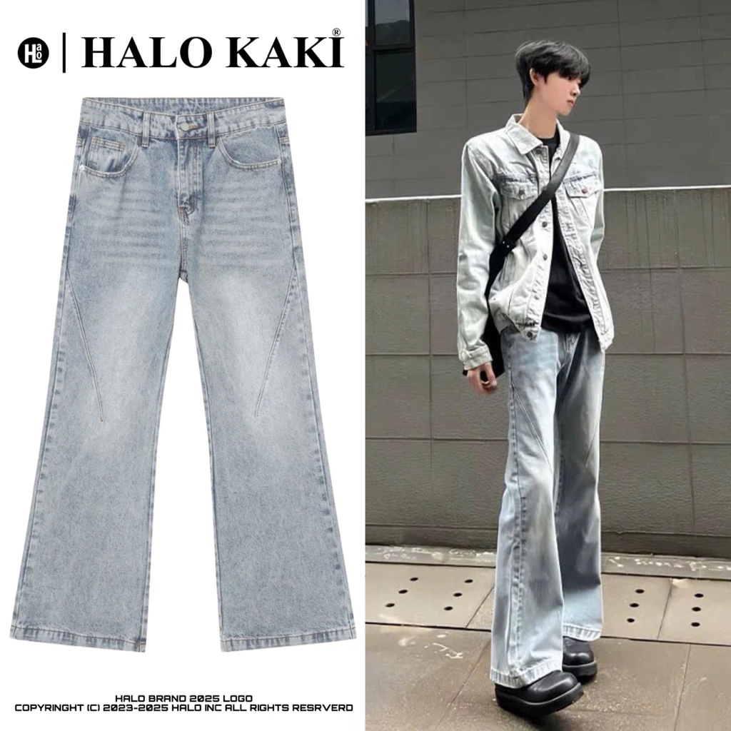 QUẦN JEANS XANH LOE DOUYING HALO KAKI  - Quần jeans loe chất dày nhiều màu unisex nam nữ phong cách douying